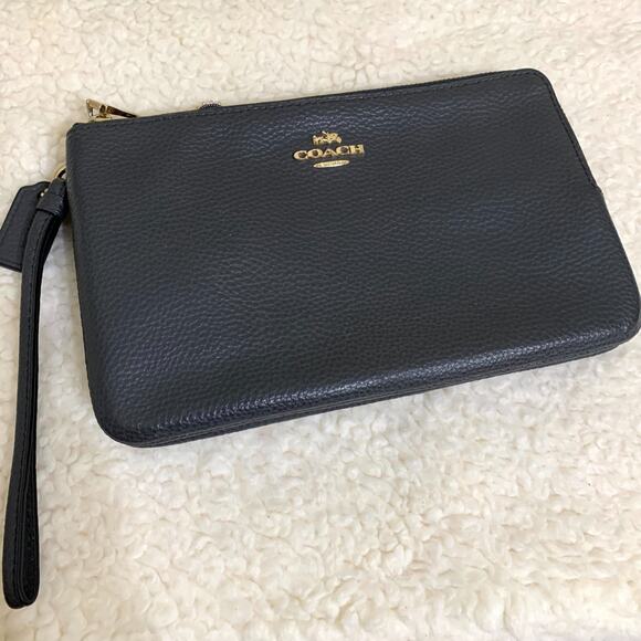 COACH Navy Pebbled Leather Large Double Zip Corner Wallet Wristlet F87587 - Picture 7 of 16